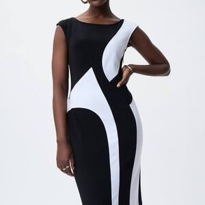🖤🤍 NWT Joseph Ribkoff Color Block Sheath Dress – Size 14 – Mod Elegance $150